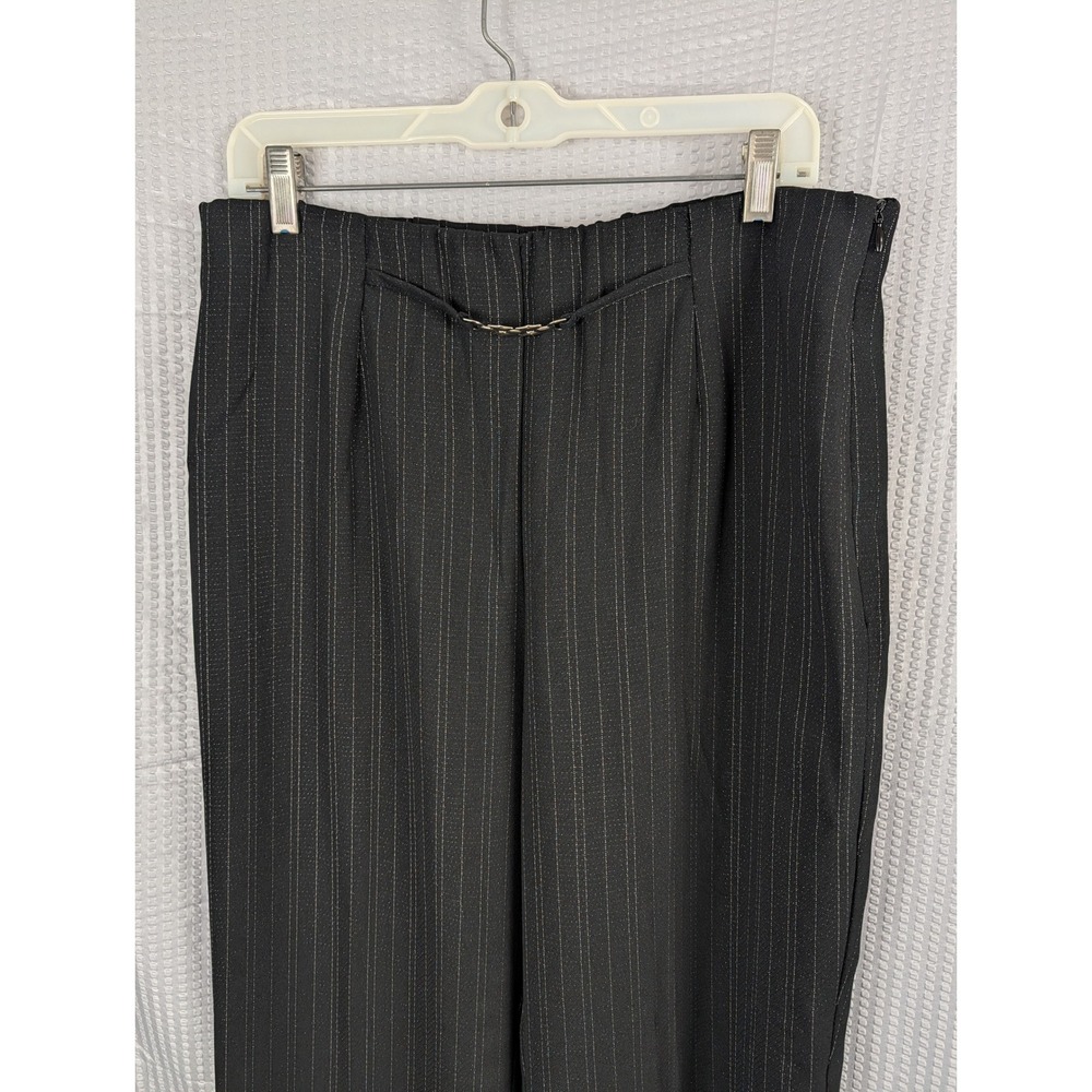 Sag Harbor Womens Black Pinstripe Pleated Dress Pants High Rise Side Zip Size 12